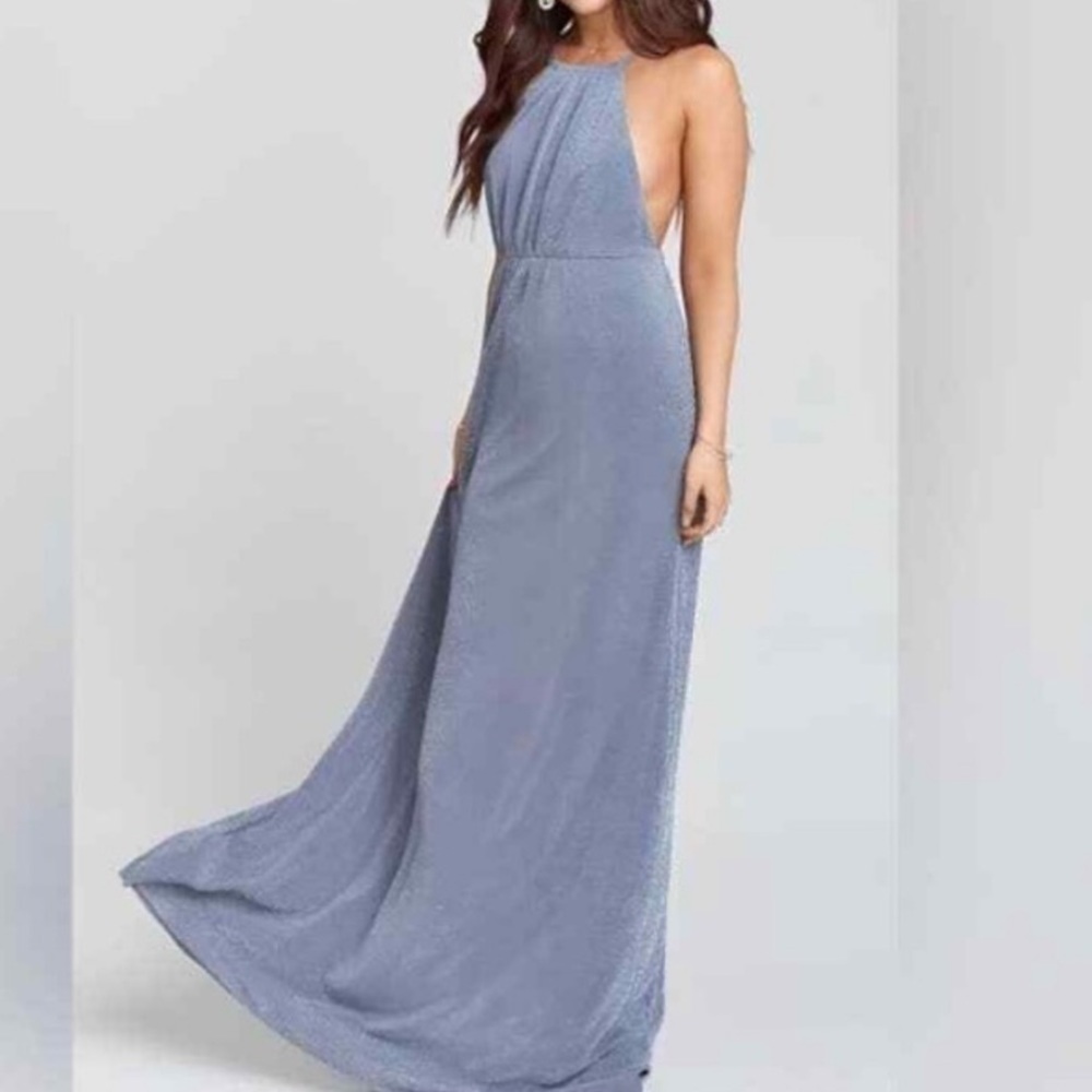 Show Me Your Mumu NWT Amanda Dancing Queen Shine Smoke Gray Sparkle Maxi Dress S - Picture 7 of 17